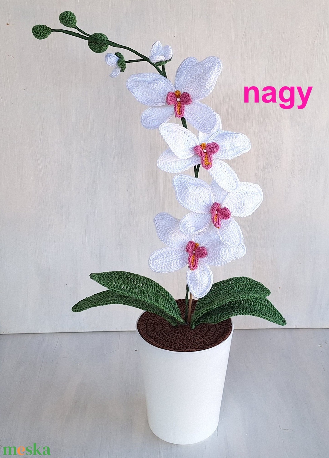 Horgolt fehér orchidea kaspóban - kicsi vagy nagy - otthon & életmód - dekoráció - Meska.hu