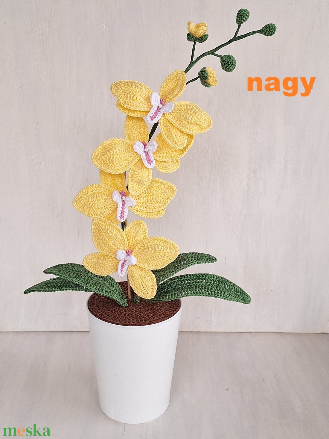 Horgolt orchidea kaspóban - sárga - otthon & életmód - dekoráció - dísztárgy - Meska.hu