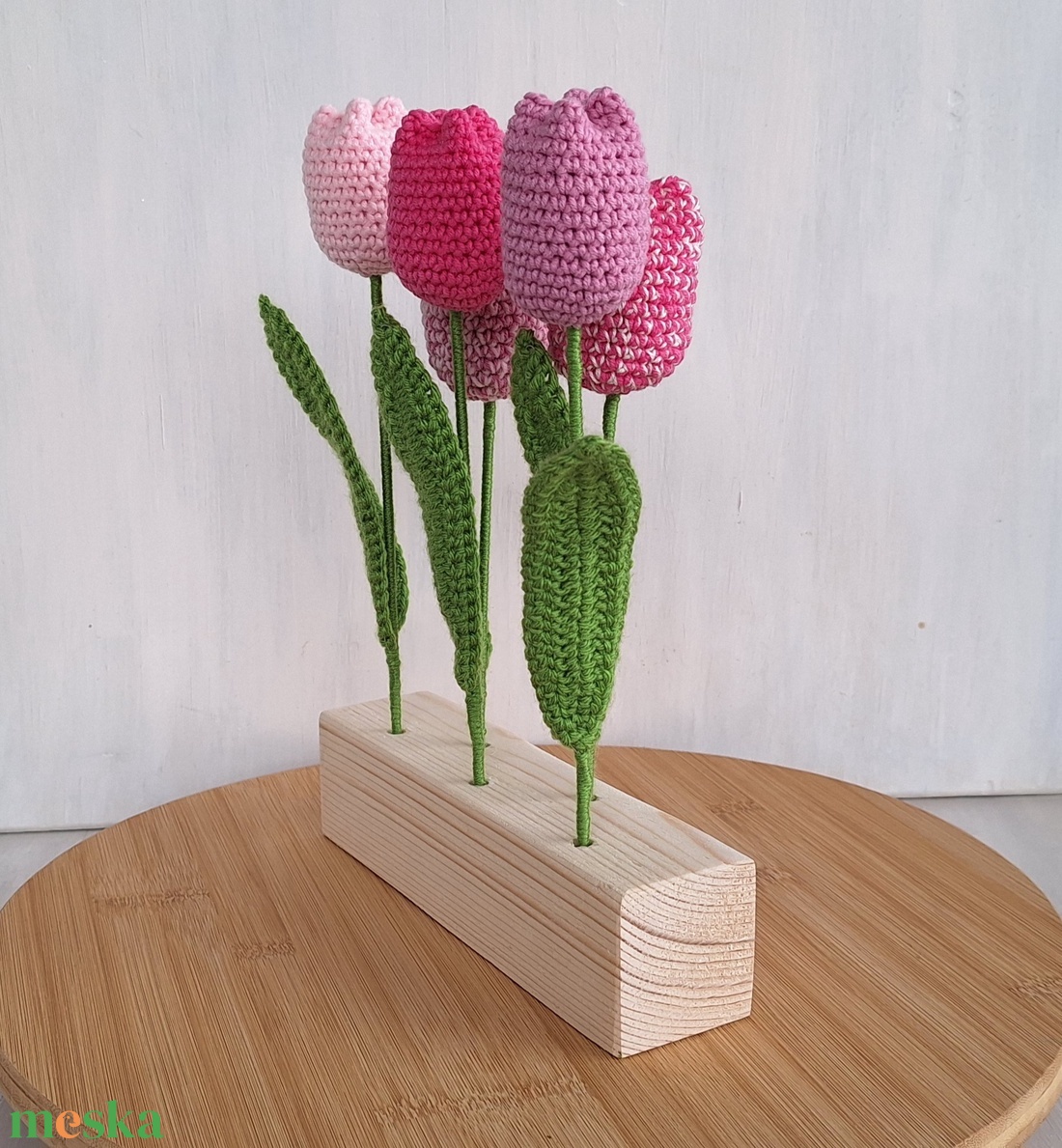 Horgolt tulipános asztali dísz- rózsaszín - otthon & életmód - dekoráció - dísztárgy - Meska.hu