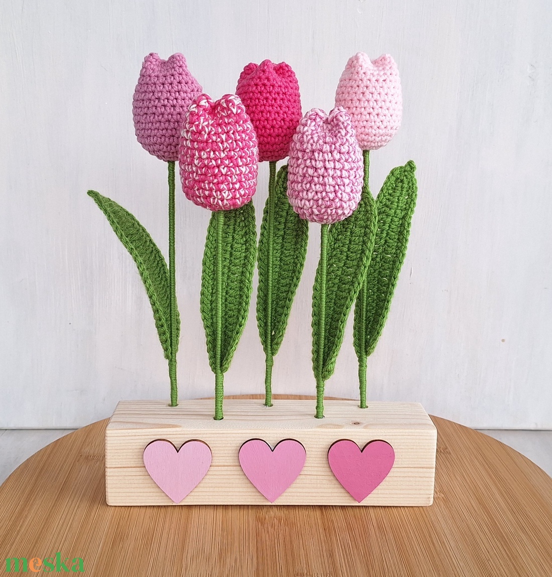 Horgolt tulipános asztali dísz- rózsaszín - otthon & életmód - dekoráció - dísztárgy - Meska.hu