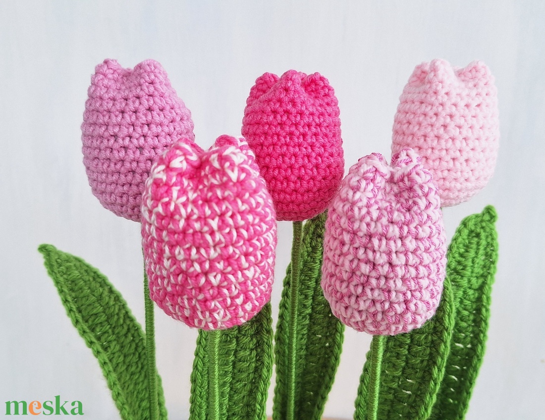 Horgolt tulipános asztali dísz- rózsaszín - otthon & életmód - dekoráció - dísztárgy - Meska.hu