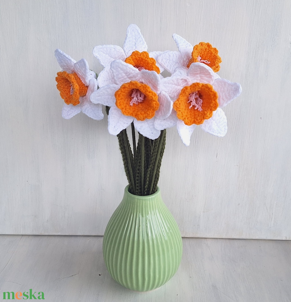 Horgolt nárcisz - fehér - otthon & életmód - virágdekoráció - virágok - szálas virág - Meska.hu