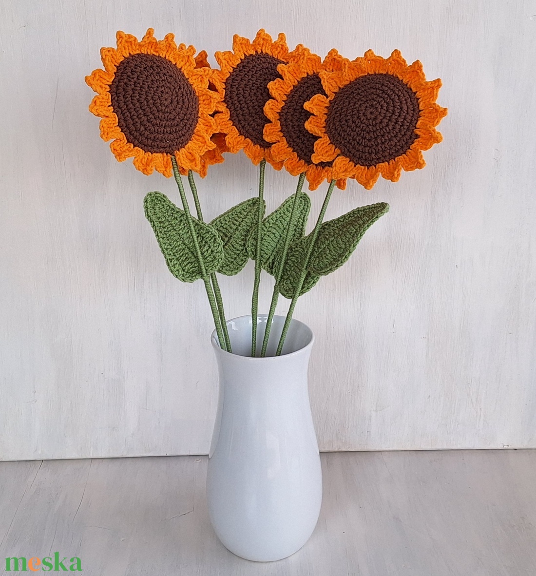 Horgolt napraforgó - otthon & életmód - virágdekoráció - virágok - szálas virág - Meska.hu