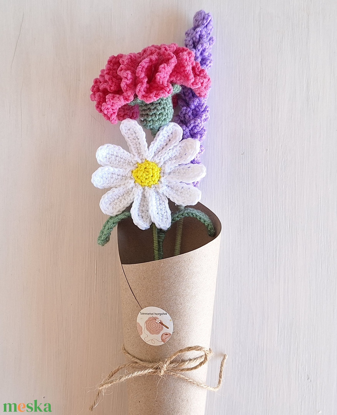 Horgolt virágcsokor � levendula, margaréta és szegfű - otthon & életmód - virágdekoráció - virágok - virágcsokor - Meska.hu