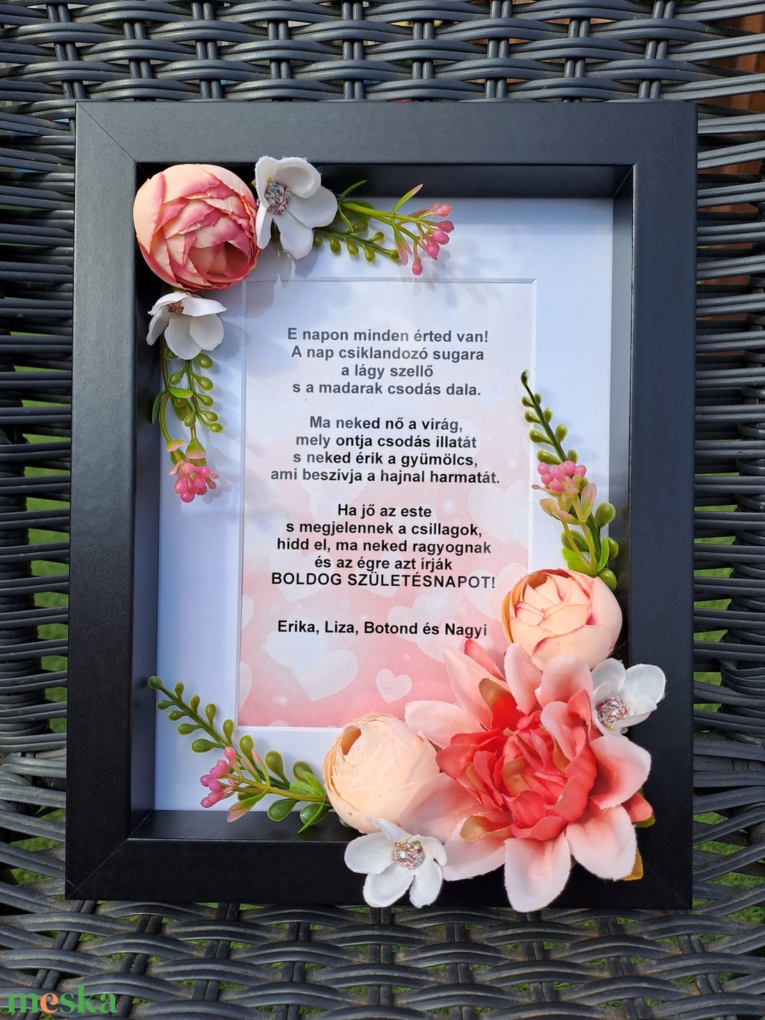 Fekete Virágos képkeret névnapra,születésnapra vagy évfordulóra - otthon & életmód - dekoráció - kép & falikép - képkeret - Meska.hu