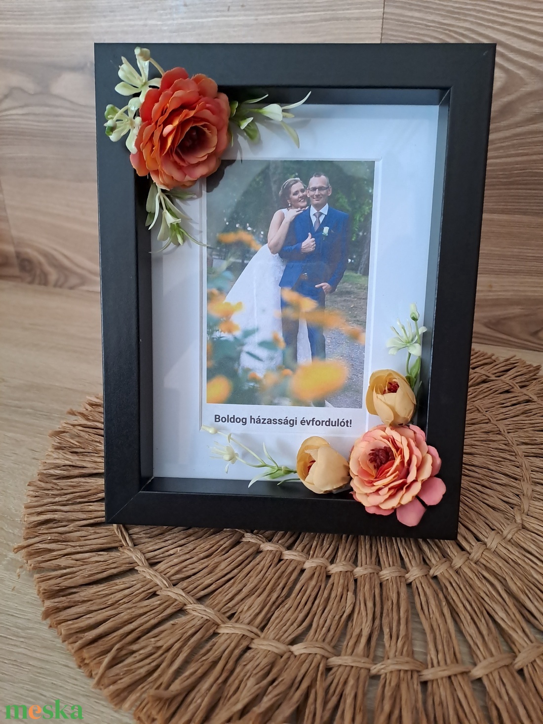 Fekete Virágos képkeret névnapra,születésnapra vagy évfordulóra - otthon & életmód - dekoráció - kép & falikép - képkeret - Meska.hu