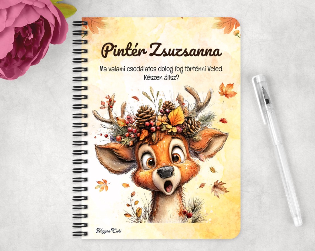 Személyre szabható - Cuki őszi csodálkozó szarvas mintás A6-os füzet - otthon & életmód - papír, írószer - jegyzetfüzet & napló - Meska.hu