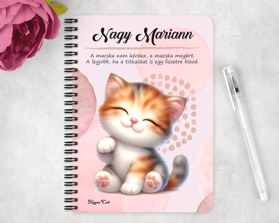 Személyre szabható - Kawaii cuki cica mintás A5-ös füzet - otthon & életmód - papír, írószer - jegyzetfüzet & napló - Meska.hu