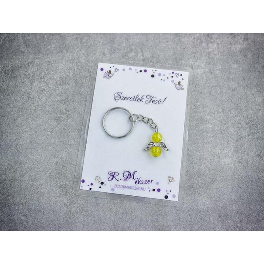 Szeretlek Tesó sárga angyal medálos kulcstartó - táska & tok - kulcstartó & táskadísz - kulcstartó - Meska.hu