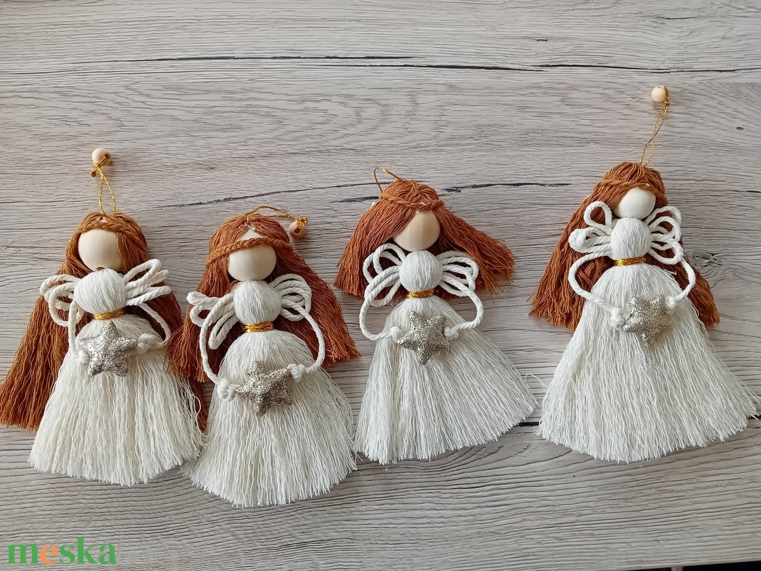 Karácsonyfa dísz angyalka makramé - karácsony - karácsonyi lakásdekoráció - karácsonyfadíszek - Meska.hu