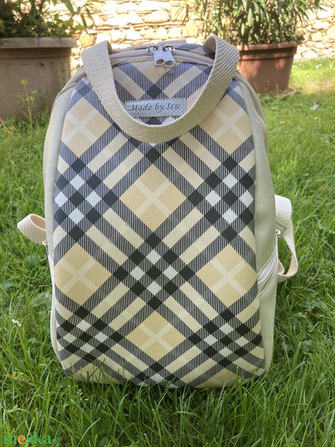 Piroska hátizsák Műbőr, kockás - pakolható nőies csajos praktikus  - táska & tok - hátizsák - hátizsák - Meska.hu