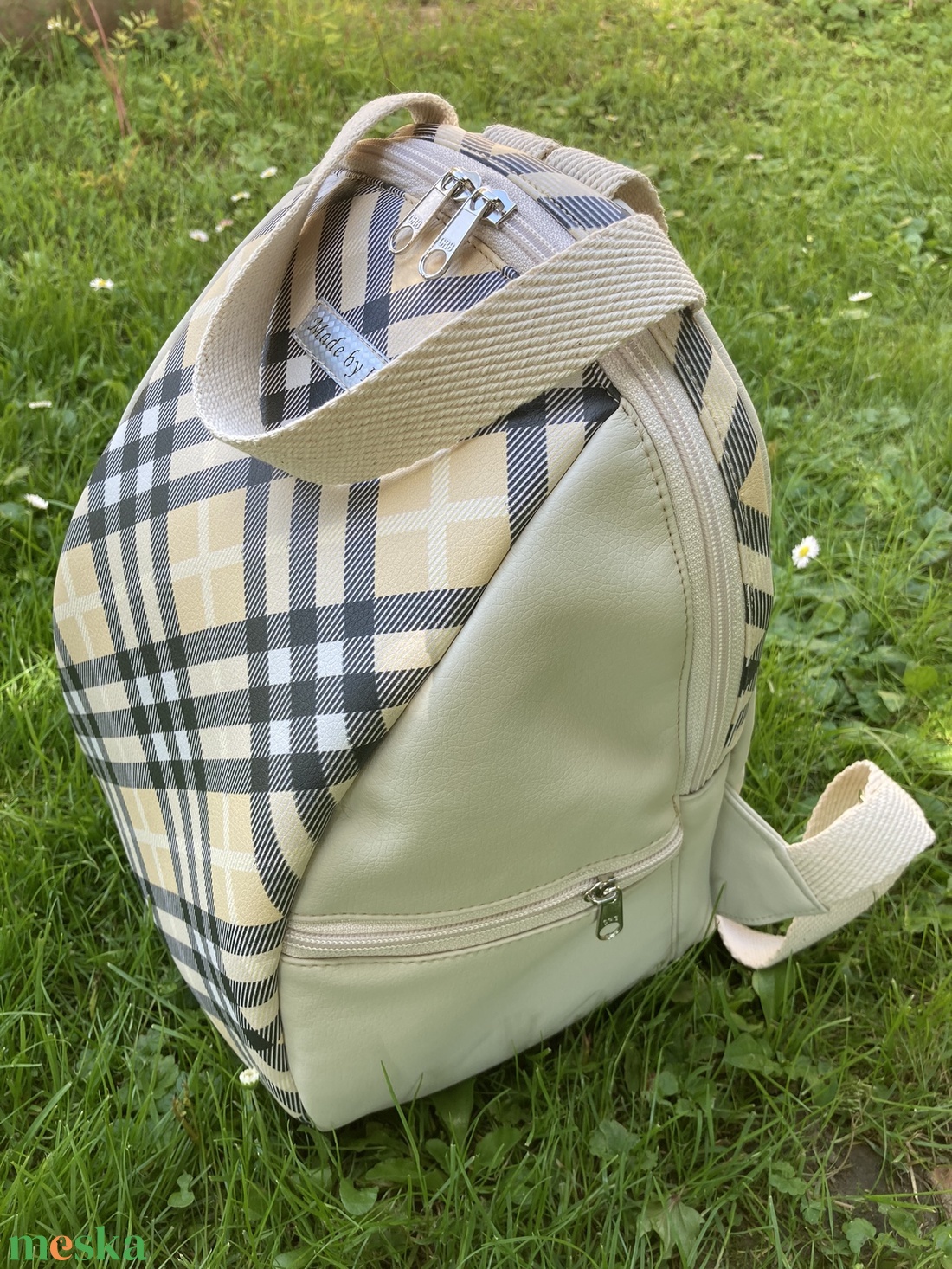 Piroska hátizsák Műbőr, kockás - pakolható nőies csajos praktikus  - táska & tok - hátizsák - hátizsák - Meska.hu