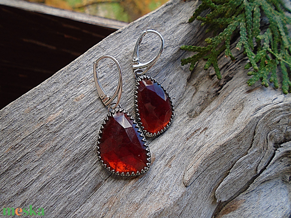 Ezüst  fülbevaló Ag925  Gránát - ékszer - fülbevaló - lógó fülbevaló - Meska.hu