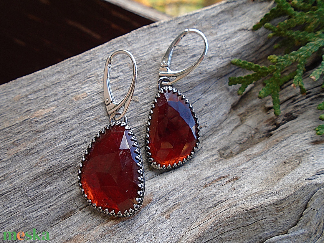 Ezüst  fülbevaló Ag925  Gránát - ékszer - fülbevaló - lógó fülbevaló - Meska.hu