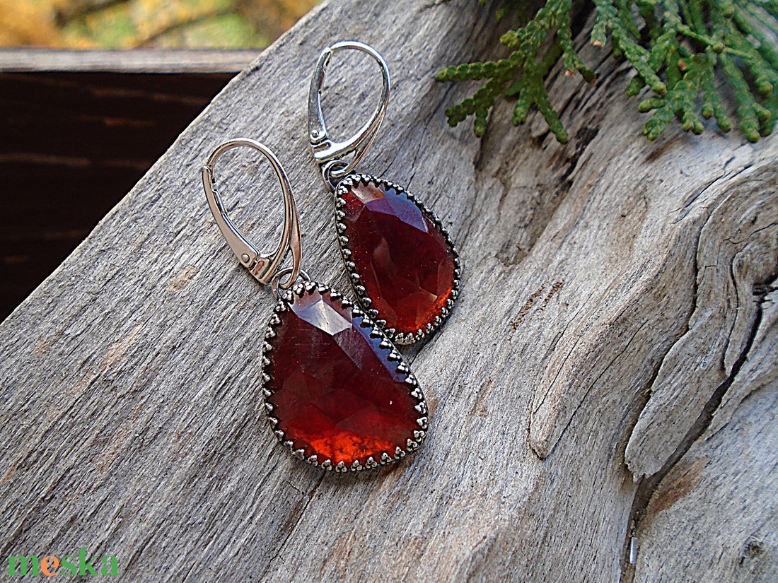 Ezüst  fülbevaló Ag925  Gránát - ékszer - fülbevaló - lógó fülbevaló - Meska.hu