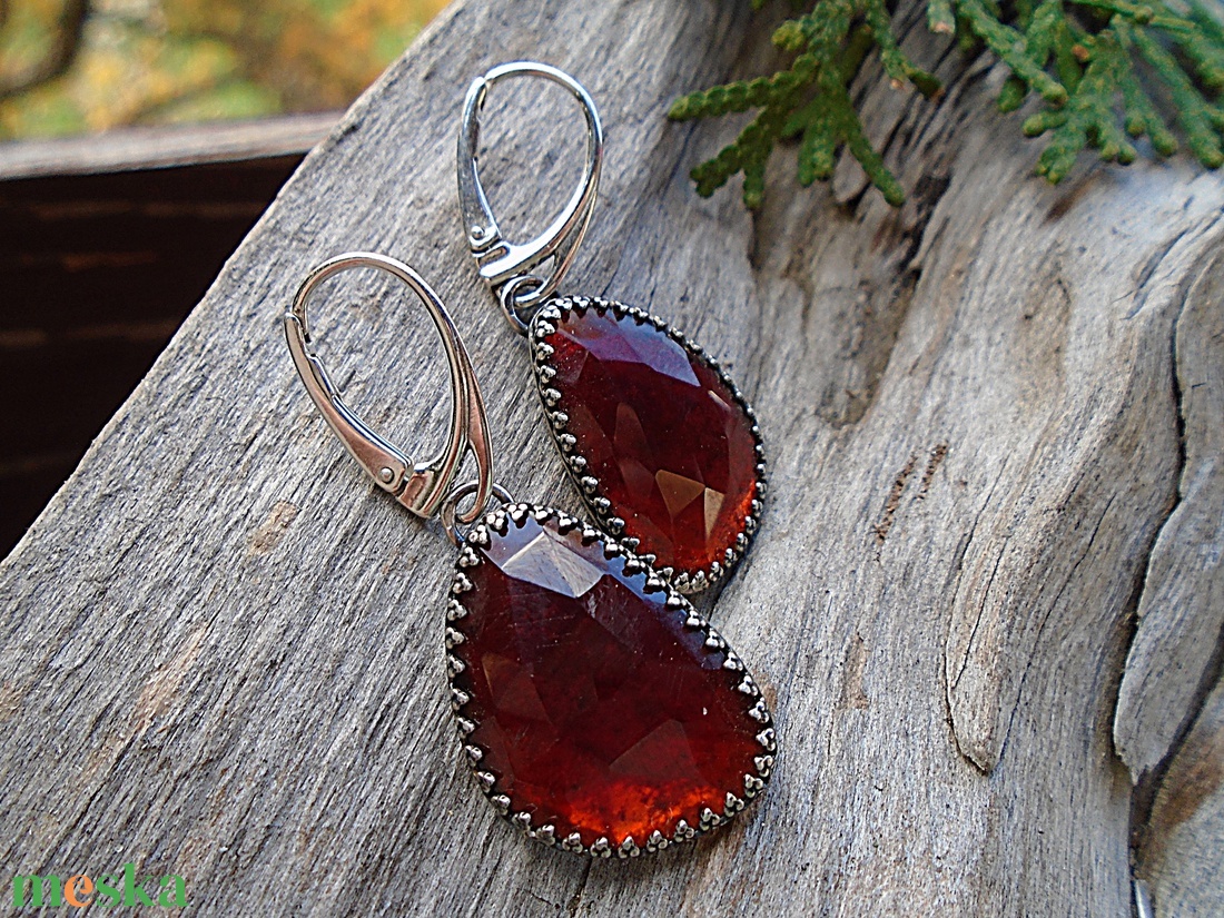 Ezüst  fülbevaló Ag925  Gránát - ékszer - fülbevaló - lógó fülbevaló - Meska.hu