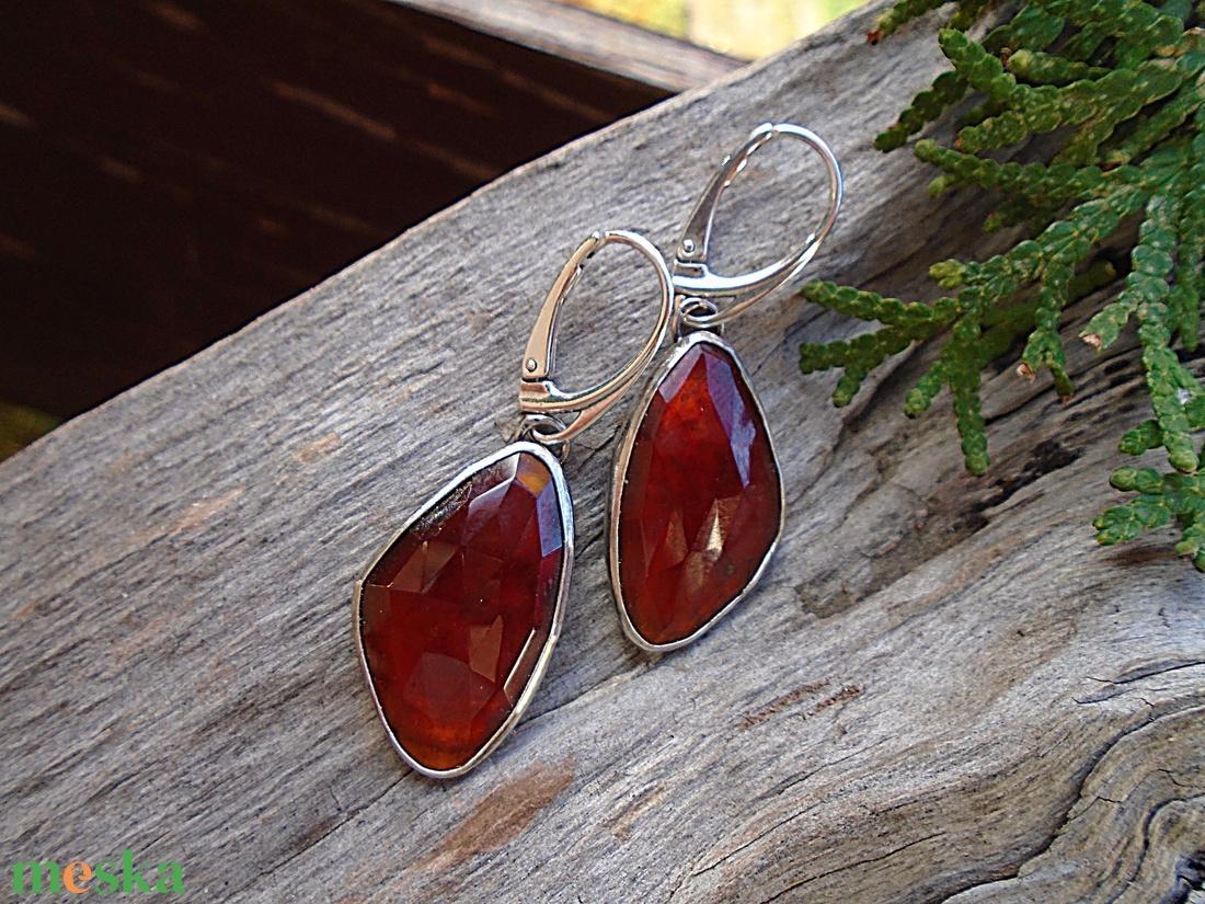 Ezüst  fülbevaló Ag925  Gránát - ékszer - fülbevaló - lógó fülbevaló - Meska.hu