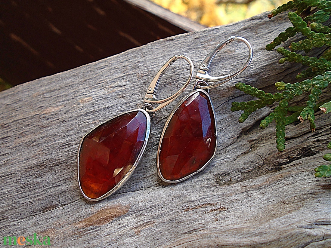 Ezüst  fülbevaló Ag925  Gránát - ékszer - fülbevaló - lógó fülbevaló - Meska.hu