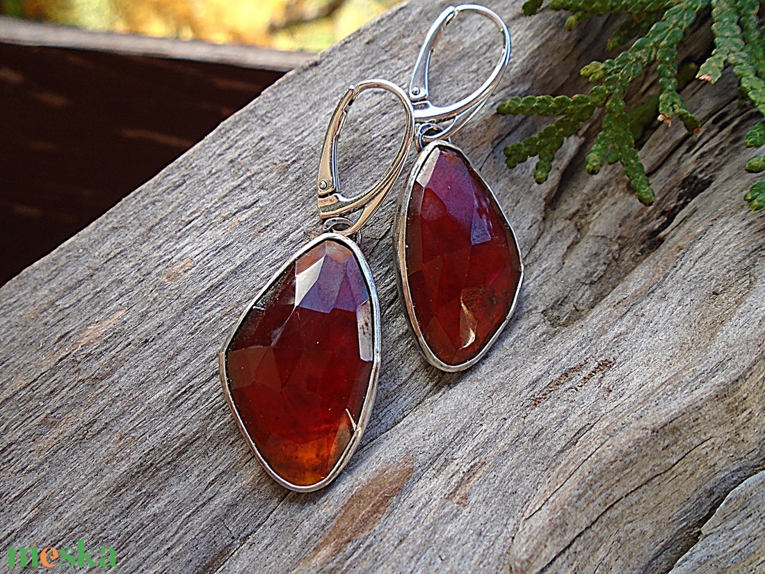 Ezüst  fülbevaló Ag925  Gránát - ékszer - fülbevaló - lógó fülbevaló - Meska.hu