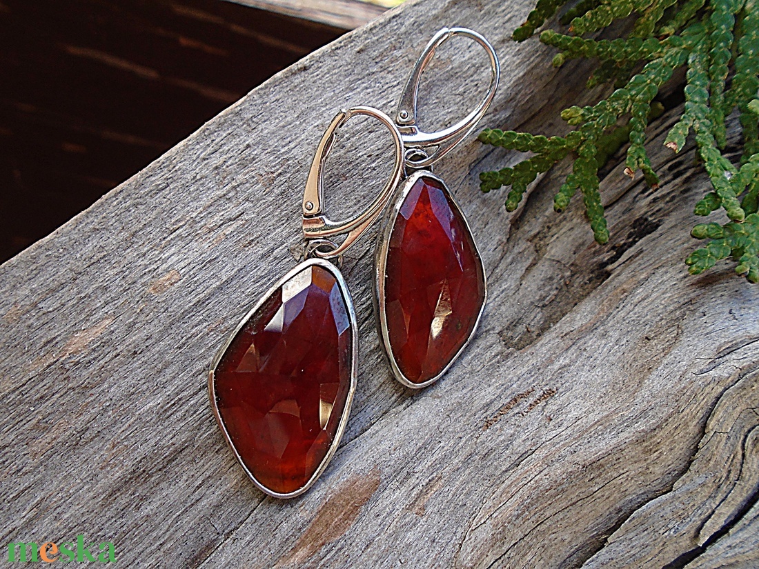 Ezüst  fülbevaló Ag925  Gránát - ékszer - fülbevaló - lógó fülbevaló - Meska.hu