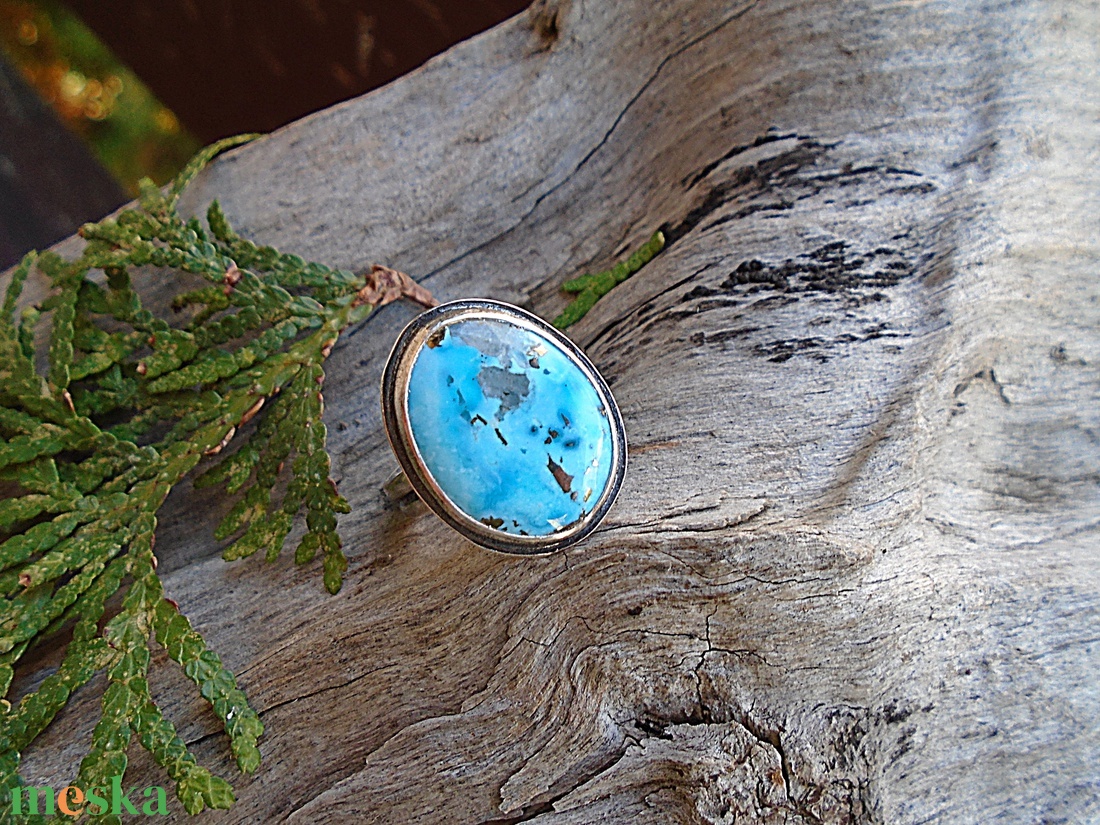 Ezüst Gyűrű Ag925/1000 Tölgyfalevelek Türkiz - ékszer - gyűrű - statement gyűrű - Meska.hu