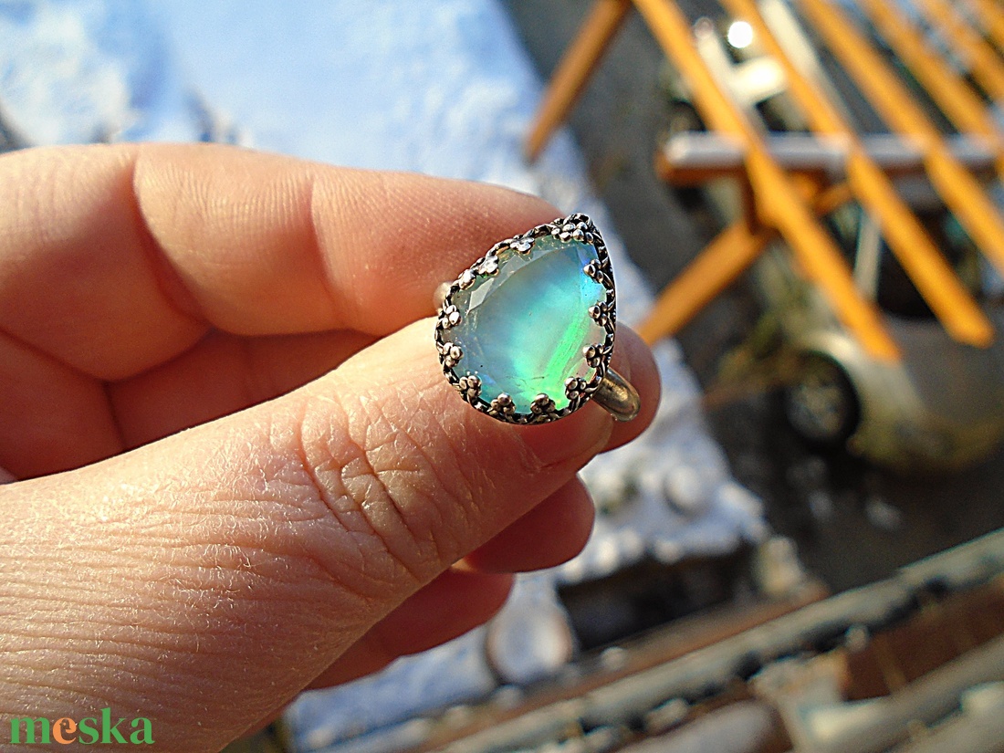 Ezüst Gyűrű Ag925/1000 Auróra Opál - ékszer - gyűrű - statement gyűrű - Meska.hu