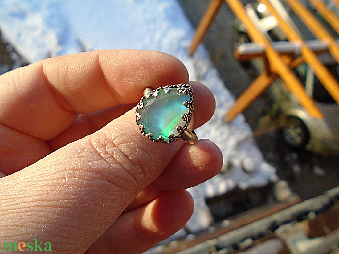 Ezüst Gyűrű Ag925/1000 Auróra Opál - ékszer - gyűrű - statement gyűrű - Meska.hu