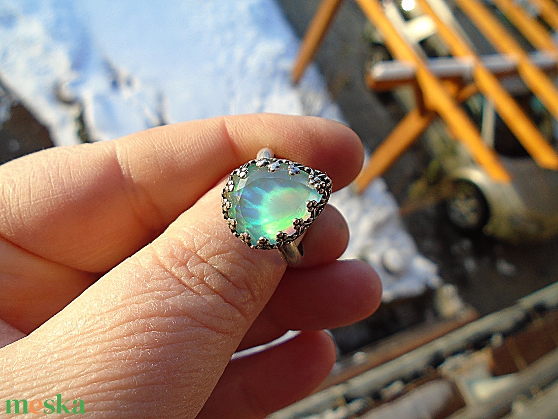 Ezüst Gyűrű Ag925/1000 Auróra Opál - ékszer - gyűrű - statement gyűrű - Meska.hu