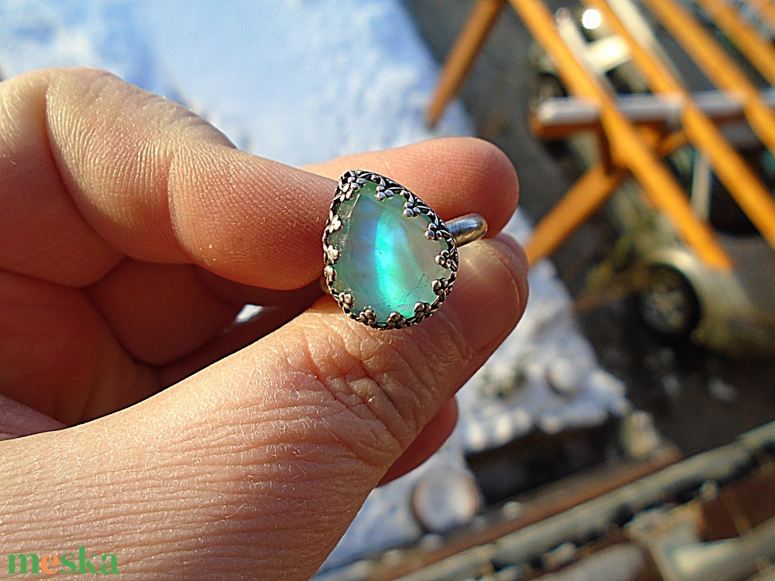 Ezüst Gyűrű Ag925/1000 Auróra Opál - ékszer - gyűrű - statement gyűrű - Meska.hu