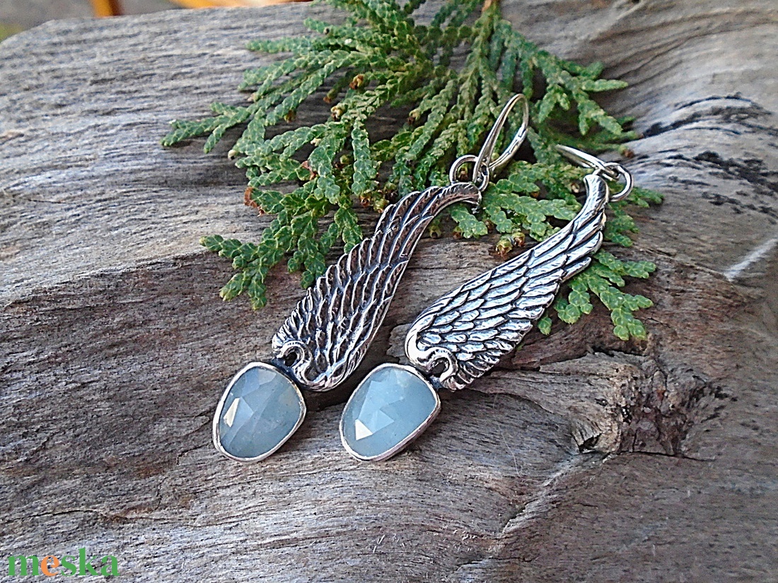 Ezüst Aquamarín fülbevaló - ékszer - fülbevaló - lógó fülbevaló - Meska.hu