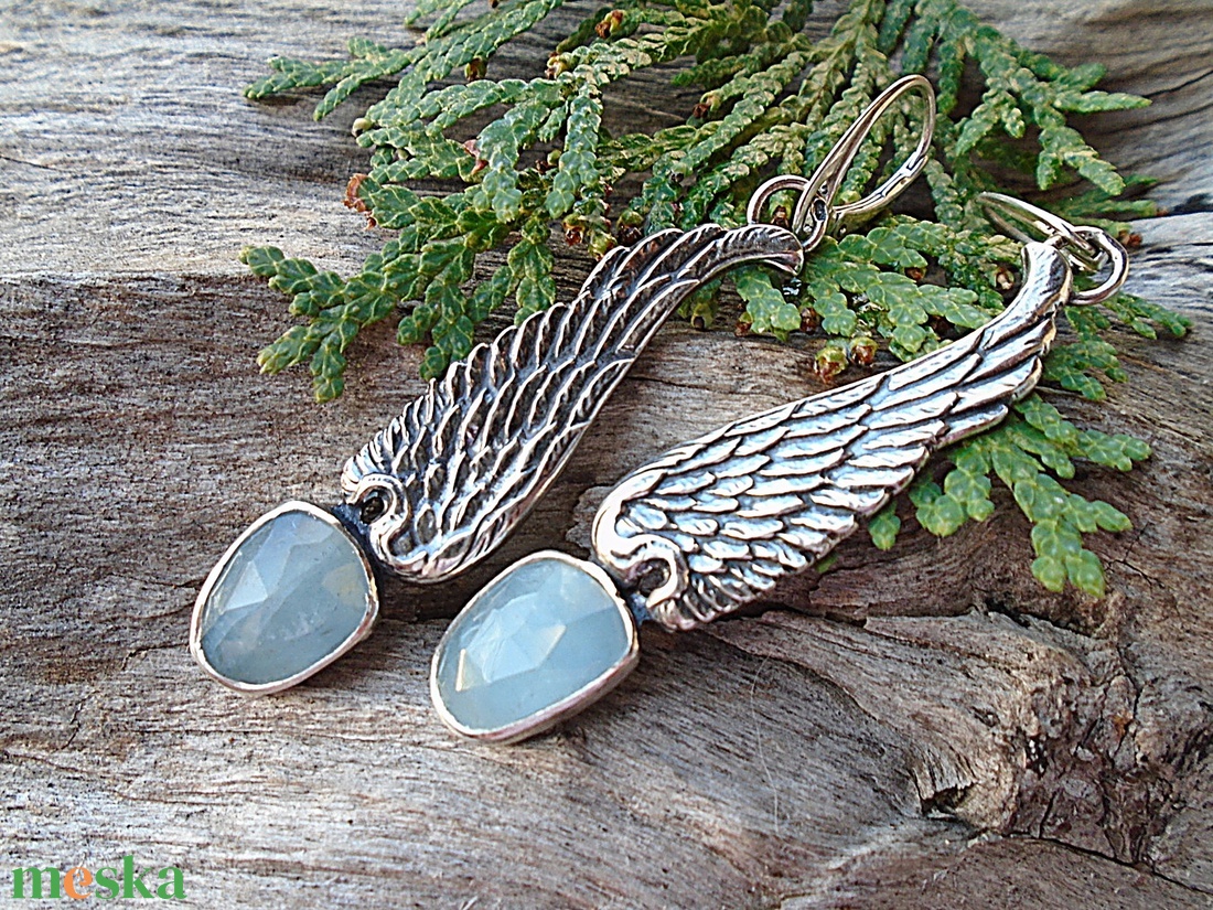 Ezüst Aquamarín fülbevaló - ékszer - fülbevaló - lógó fülbevaló - Meska.hu