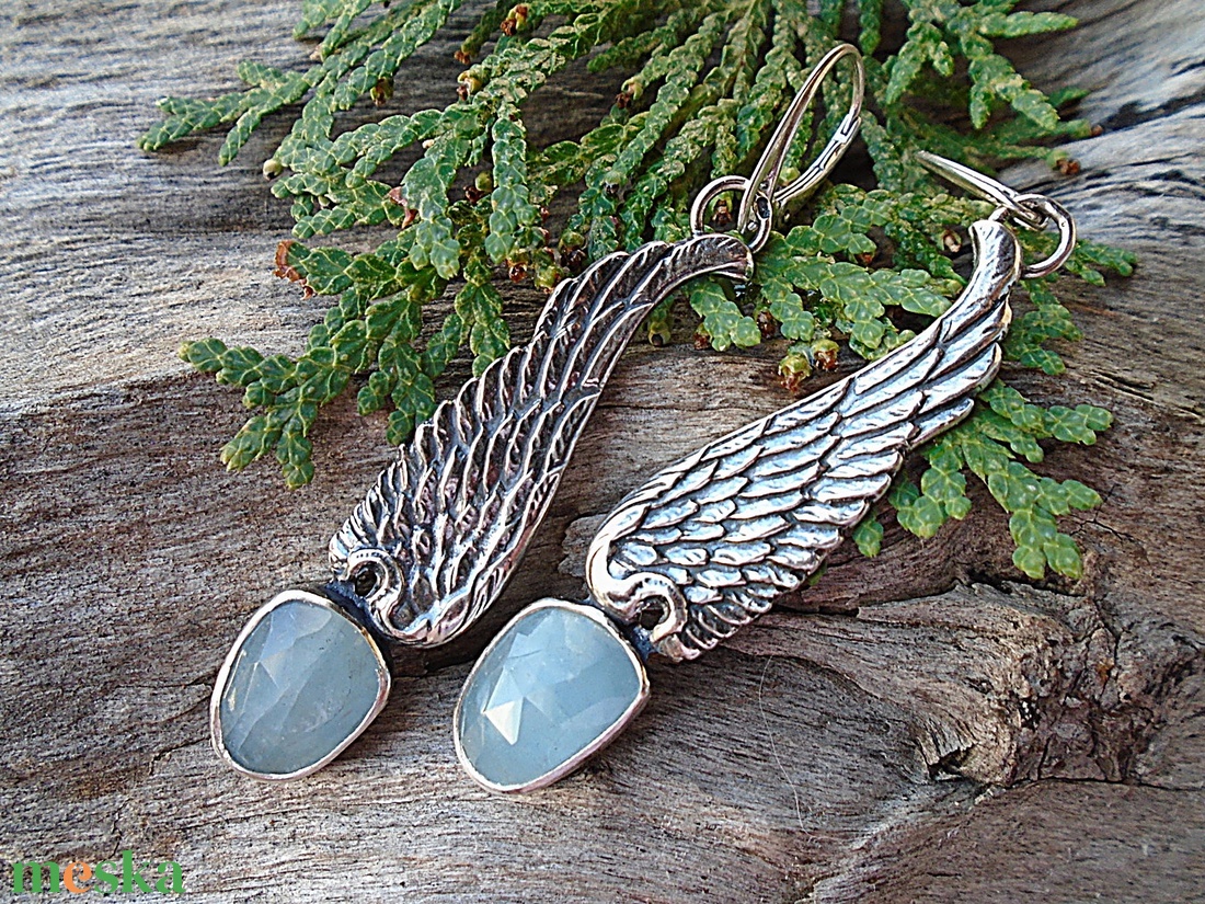 Ezüst Aquamarín fülbevaló - ékszer - fülbevaló - lógó fülbevaló - Meska.hu