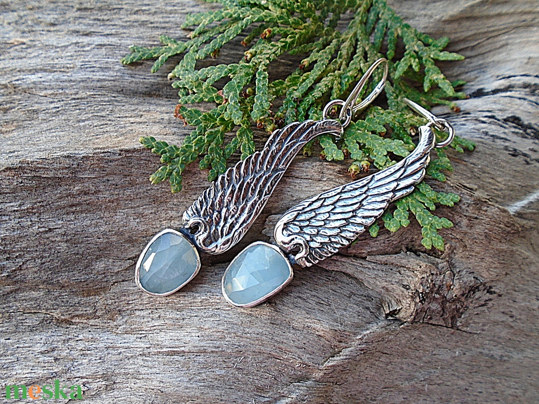 Ezüst Aquamarín fülbevaló - ékszer - fülbevaló - lógó fülbevaló - Meska.hu