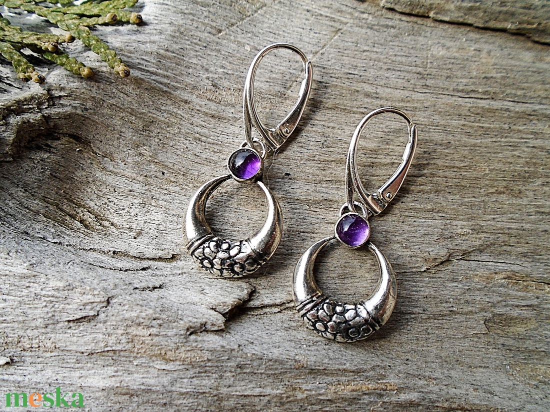 Ezüst fülbevaló Ag925 Ametyszt - ékszer - fülbevaló - lógó fülbevaló - Meska.hu