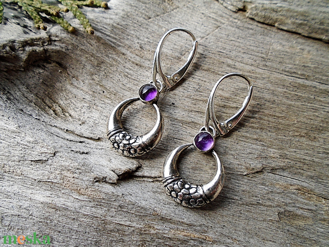 Ezüst fülbevaló Ag925 Ametyszt - ékszer - fülbevaló - lógó fülbevaló - Meska.hu