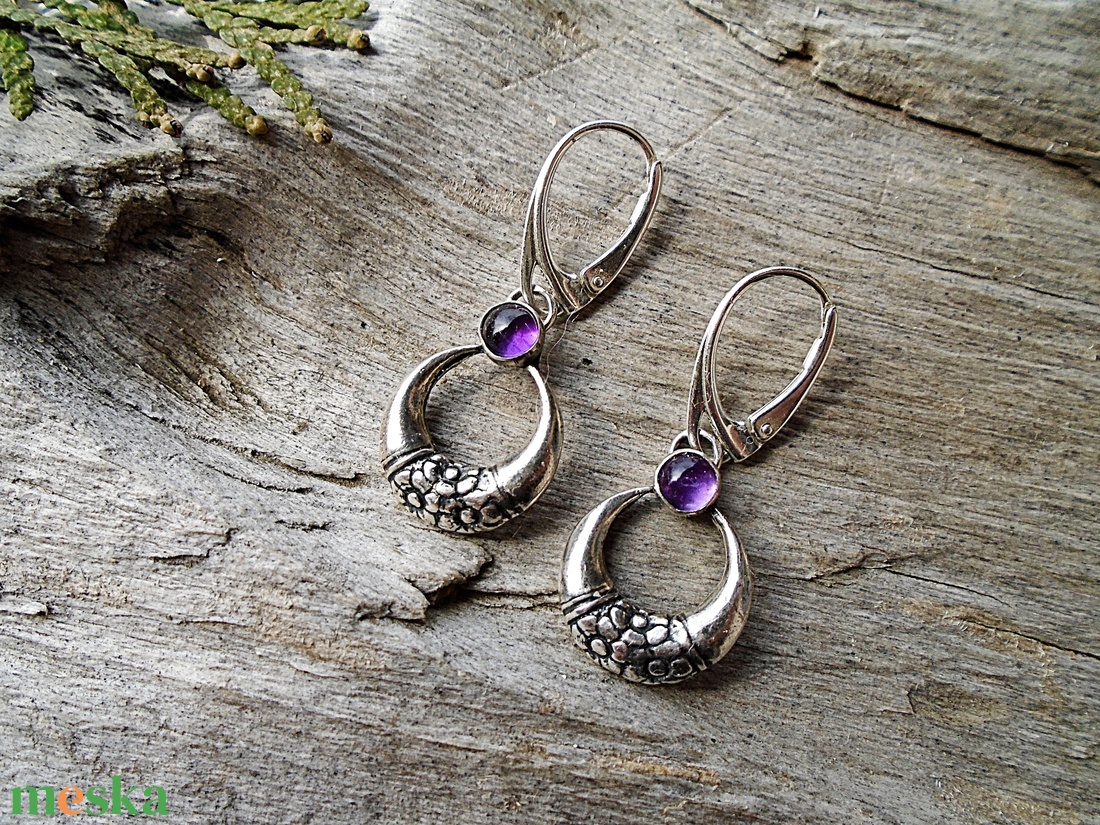 Ezüst fülbevaló Ag925 Ametyszt - ékszer - fülbevaló - lógó fülbevaló - Meska.hu