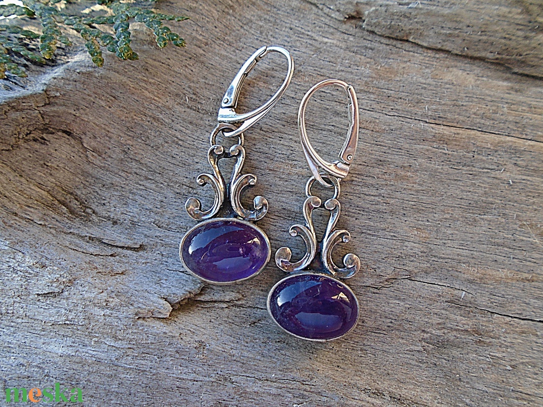 Ezüst fülbevaló Ag925 Ametyszt - ékszer - fülbevaló - lógó fülbevaló - Meska.hu