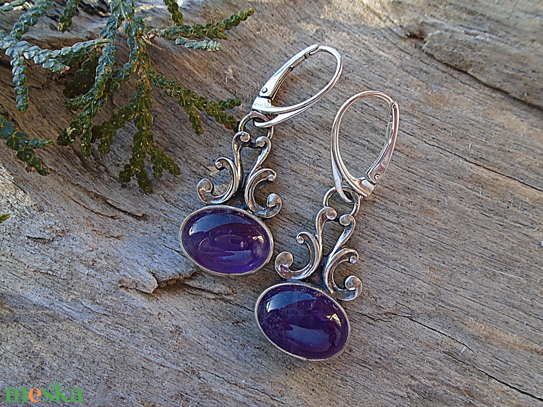 Ezüst fülbevaló Ag925 Ametyszt - ékszer - fülbevaló - lógó fülbevaló - Meska.hu