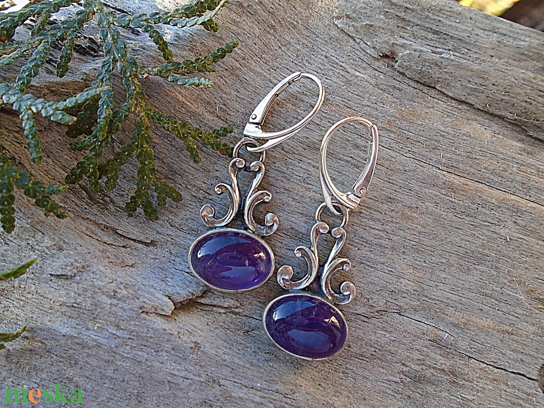 Ezüst fülbevaló Ag925 Ametyszt - ékszer - fülbevaló - lógó fülbevaló - Meska.hu