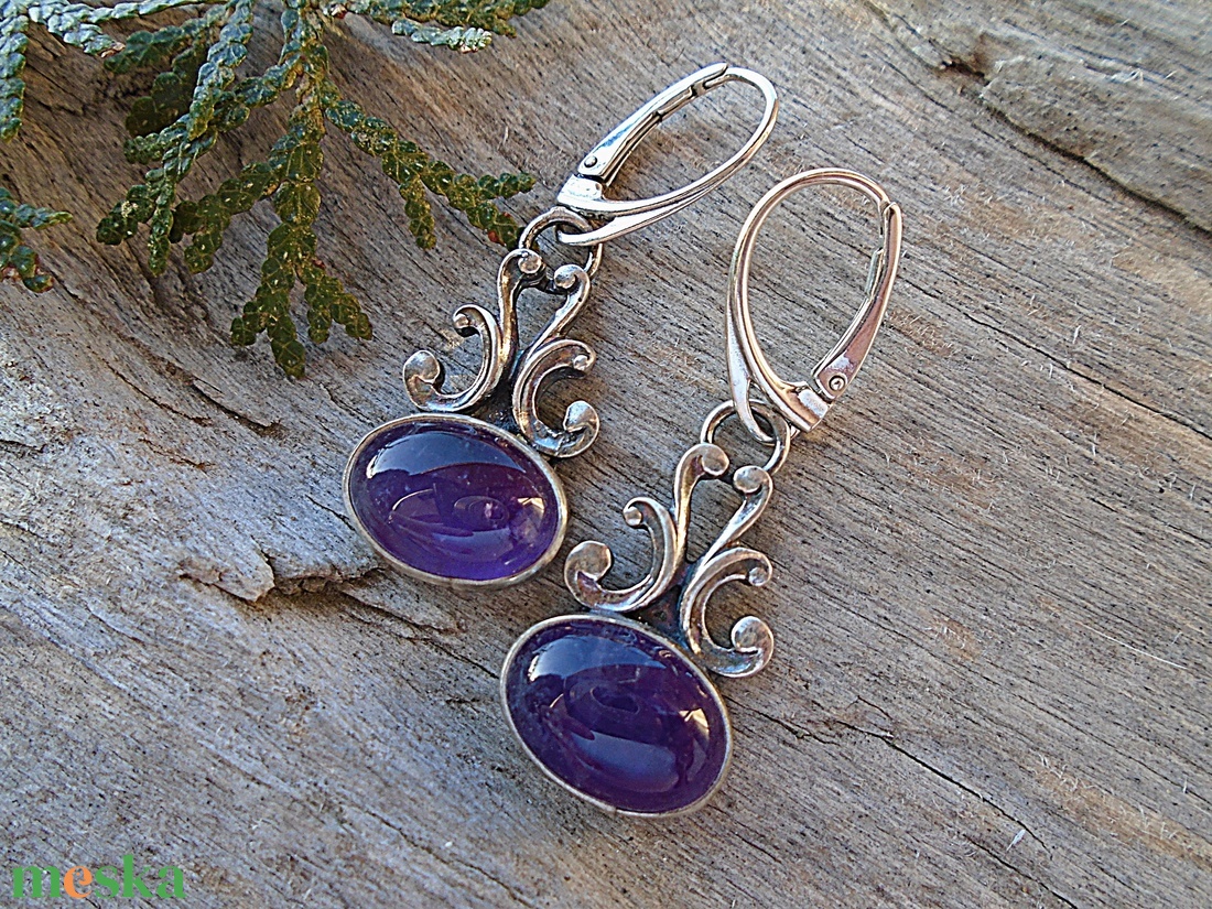 Ezüst fülbevaló Ag925 Ametyszt - ékszer - fülbevaló - lógó fülbevaló - Meska.hu