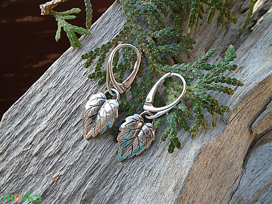 Ezüst  fülbevaló Ag925 Levél - ékszer - fülbevaló - lógó fülbevaló - Meska.hu