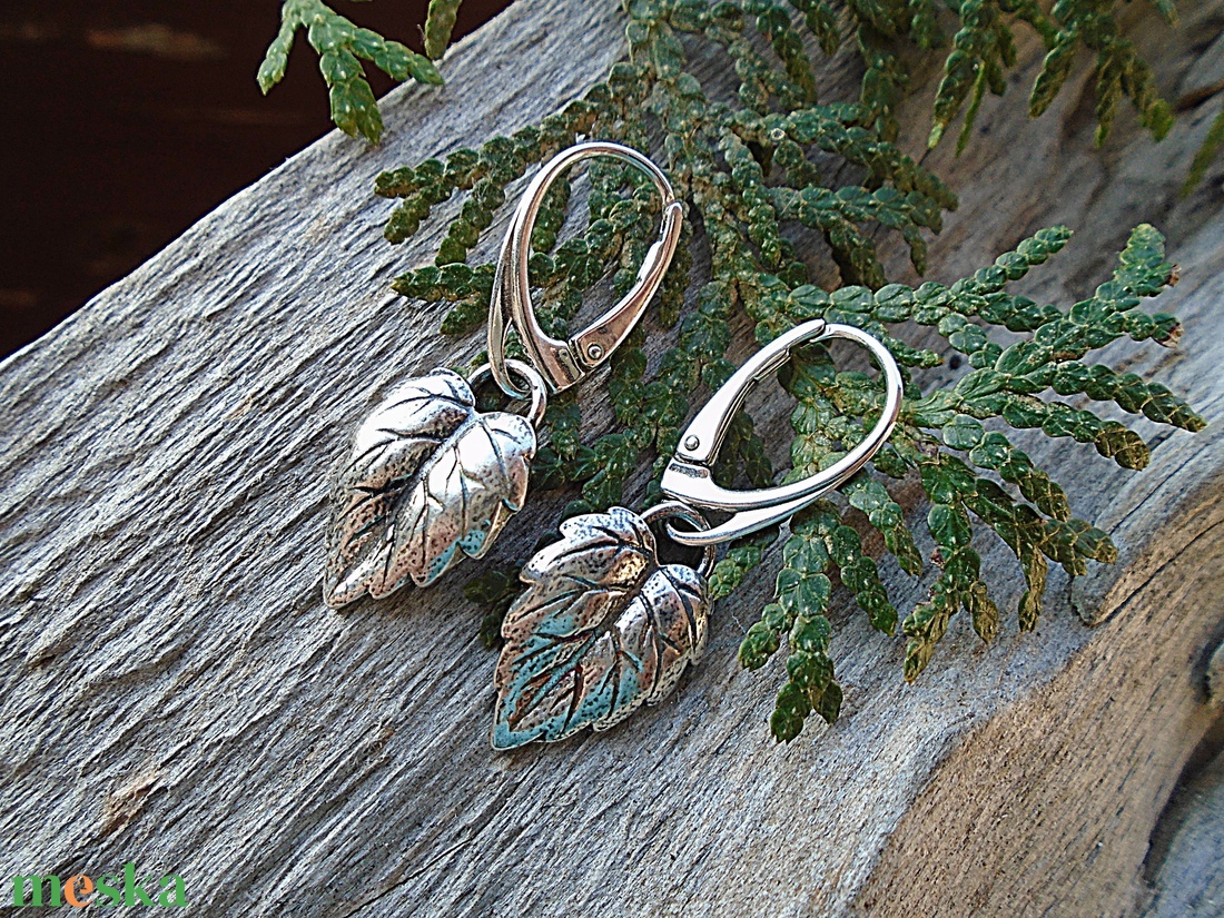 Ezüst  fülbevaló Ag925 Levél - ékszer - fülbevaló - lógó fülbevaló - Meska.hu