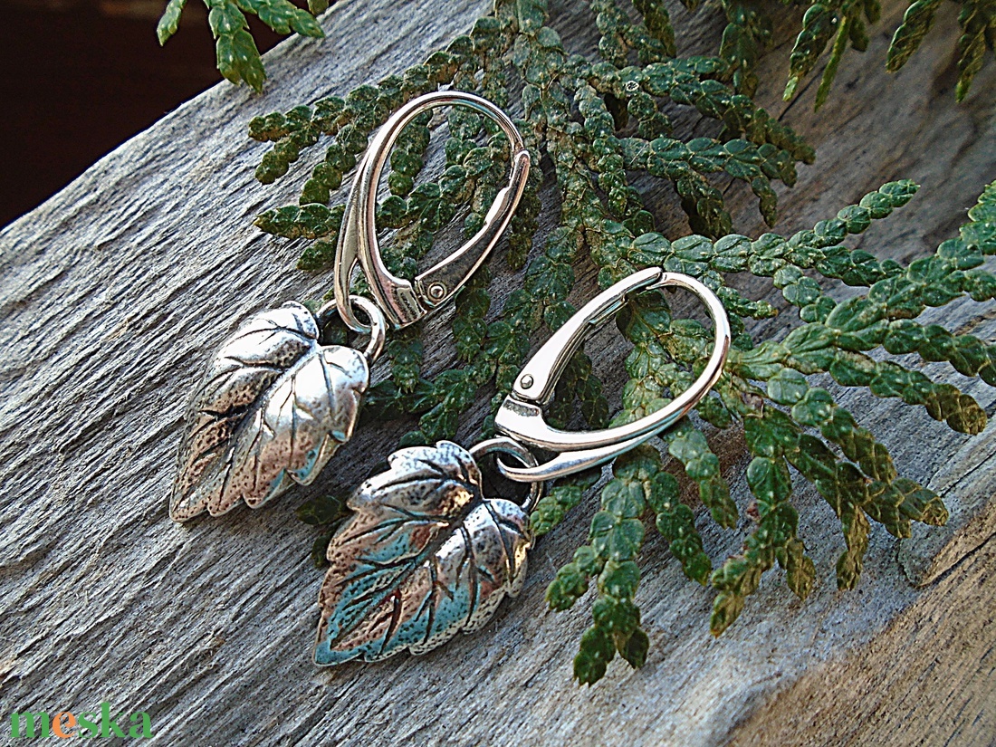 Ezüst  fülbevaló Ag925 Levél - ékszer - fülbevaló - lógó fülbevaló - Meska.hu