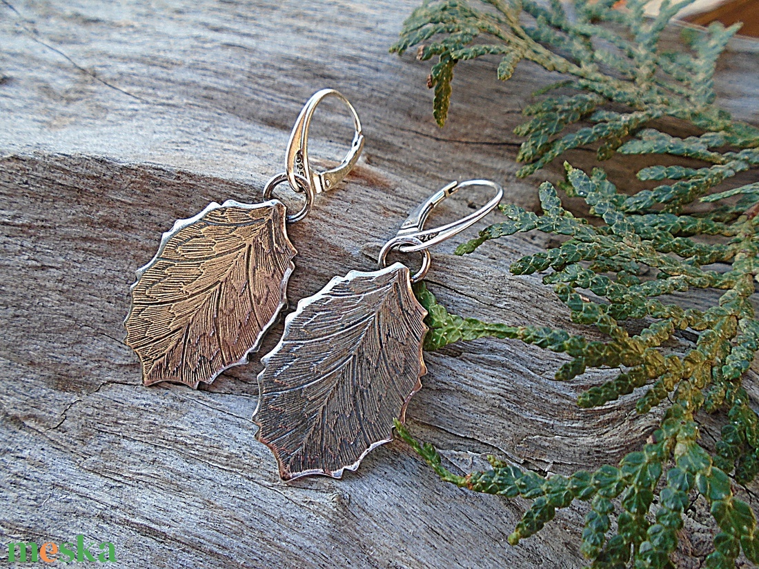 Ezüst  fülbevaló Ag925 Levél - ékszer - fülbevaló - lógó fülbevaló - Meska.hu