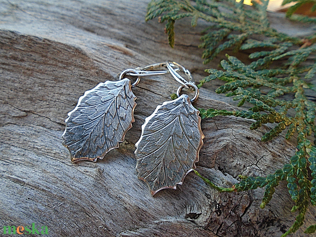 Ezüst  fülbevaló Ag925 Levél - ékszer - fülbevaló - lógó fülbevaló - Meska.hu