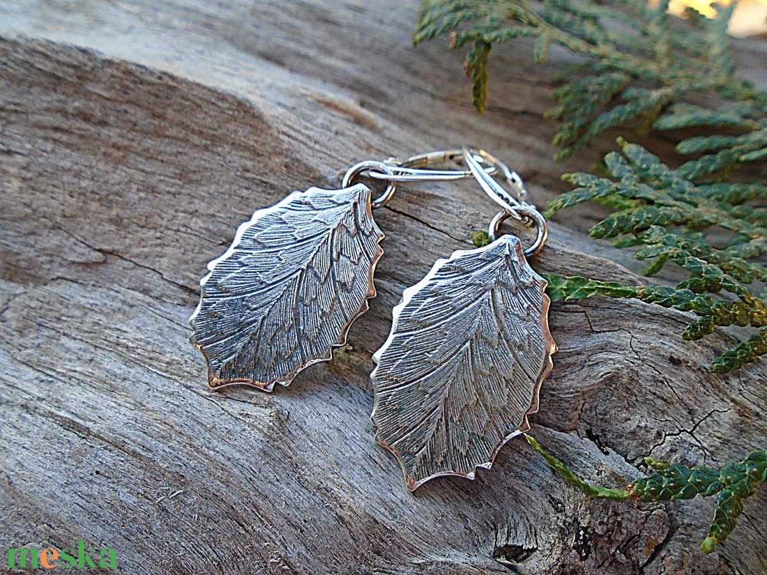 Ezüst  fülbevaló Ag925 Levél - ékszer - fülbevaló - lógó fülbevaló - Meska.hu
