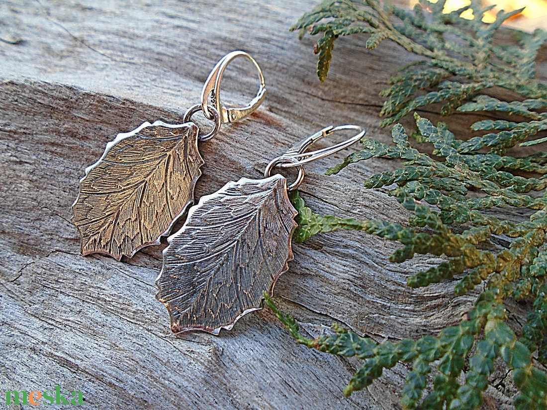 Ezüst  fülbevaló Ag925 Levél - ékszer - fülbevaló - lógó fülbevaló - Meska.hu