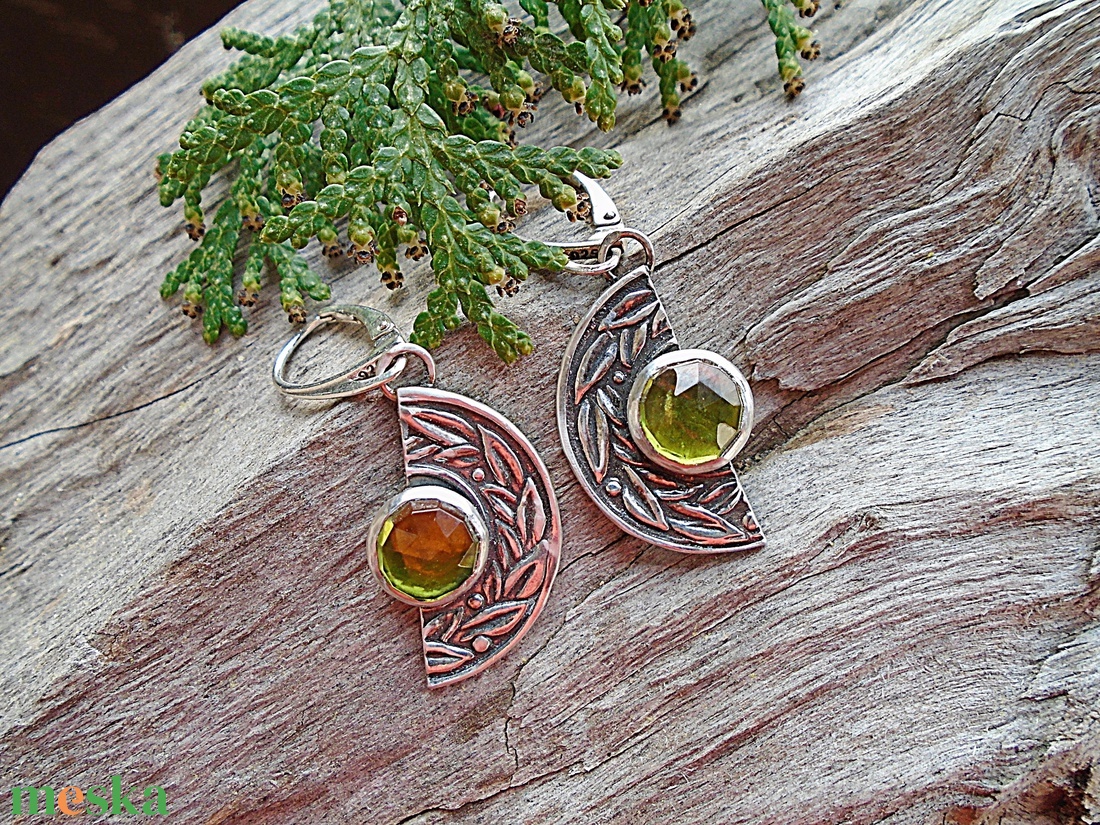 Ezüst fülbevaló Ag925 Vezuvianit - ékszer - fülbevaló - lógó fülbevaló - Meska.hu