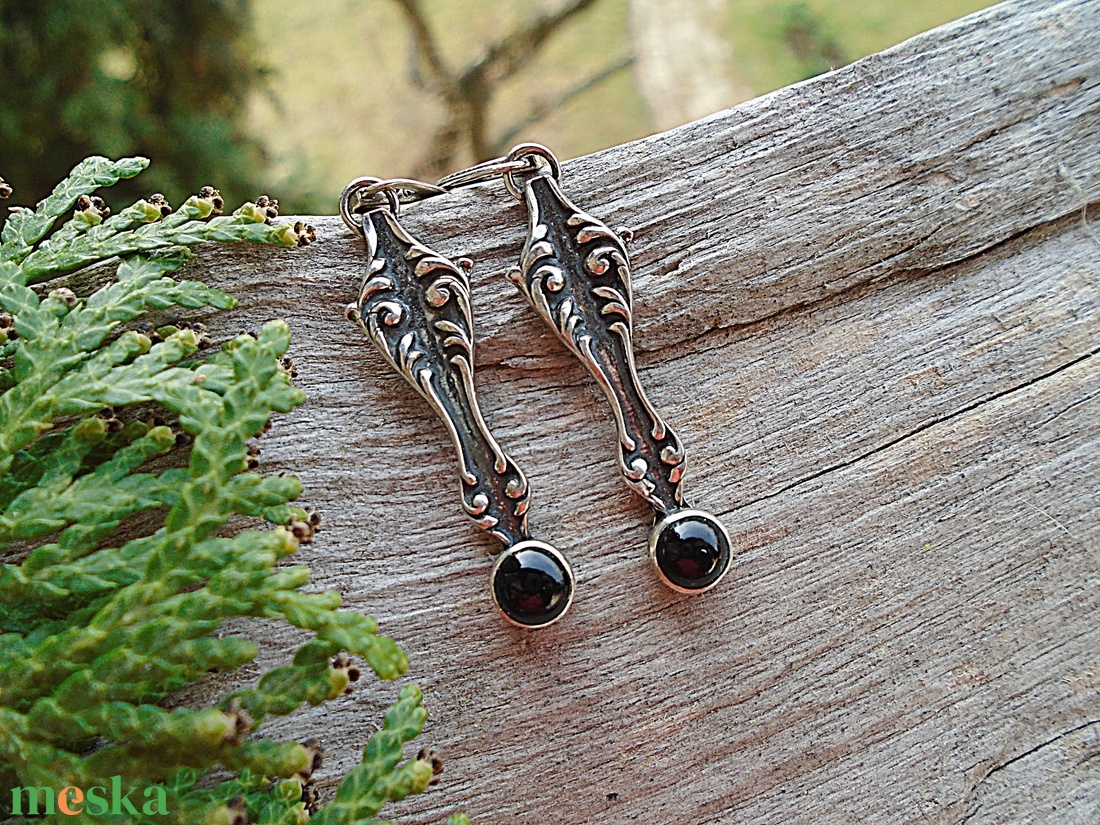 Ezüst fülbevaló Ag925 Viktorian - Onyx - ékszer - fülbevaló - lógó fülbevaló - Meska.hu