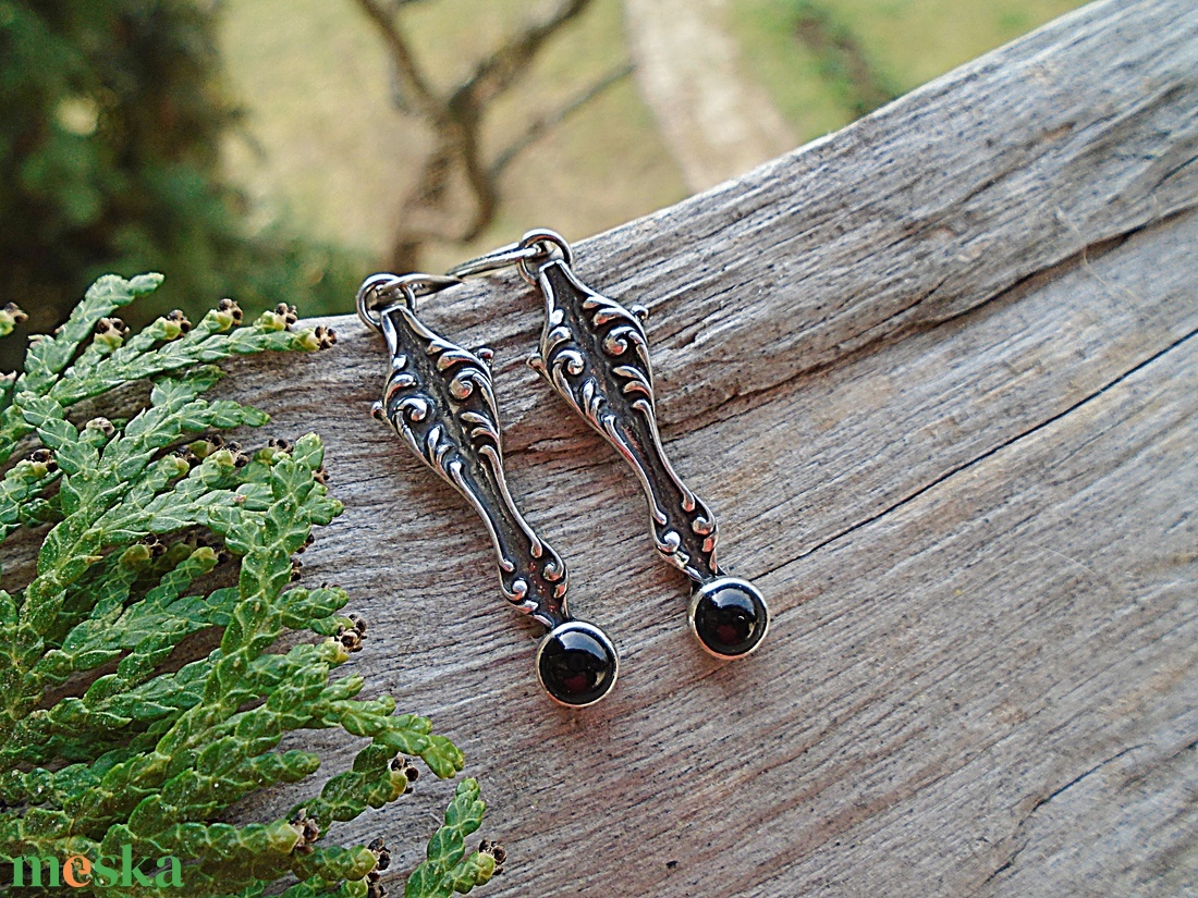 Ezüst fülbevaló Ag925 Viktorian - Onyx - ékszer - fülbevaló - lógó fülbevaló - Meska.hu